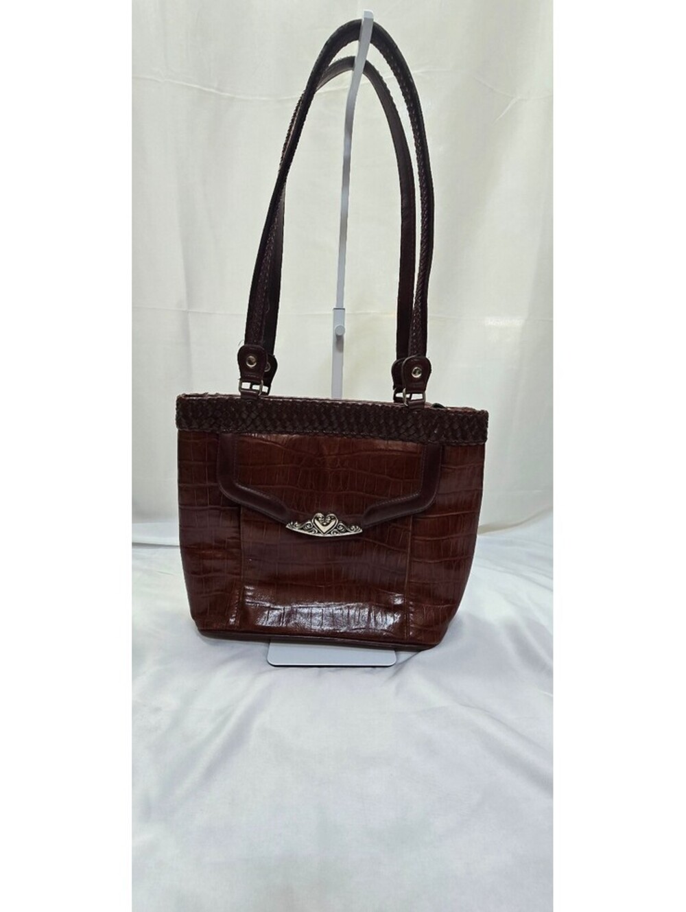 M.C. Croc Embossed Shoulder Bag Y2K Heart Hardware